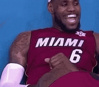 Lebron James Is Wearing A Miami 6 Jersey And Laughing . GIF