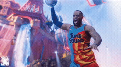 Lebron James Is Wearing A Tune Squad Jersey And Holding A Basketball GIF