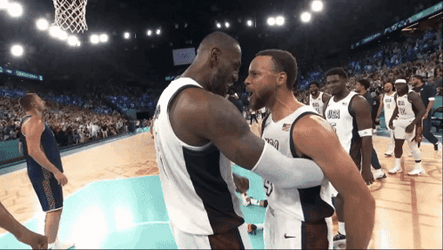 Lebron Missing Dunk Hugging Stephen Curry GIF