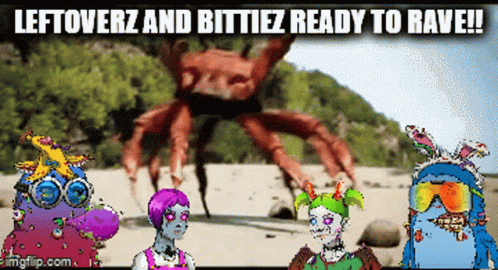 Leftoverz And Bittiez Are Ready To Rave With A Crab In The Background GIF