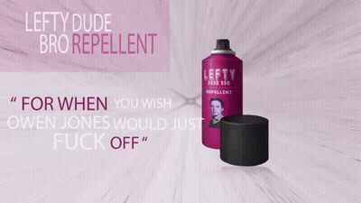 Lefty Dude Bro Repellent Bottle With Owen Jones Label GIF