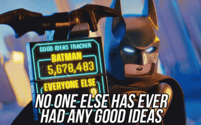 Lego Batman Holding Good Ideas Tracker Sign GIF