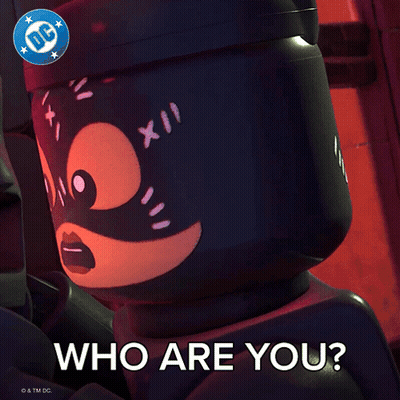 Lego Catwoman Says Who Are You With DC Logo GIF