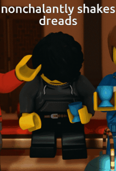 Lego Character Nonchalantly Shakes Dreads GIF