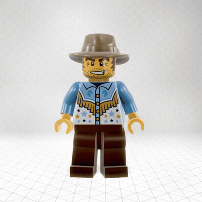 Lego Cowboy In Blue Shirt And Brown Hat GIF