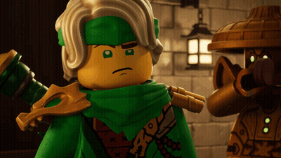Lego Figure With Green Scarf Around Head GIF