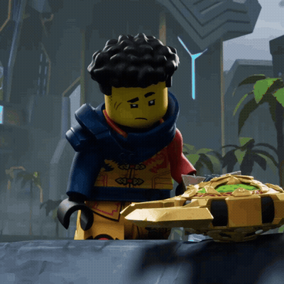Lego Figure With Sword And Blade GIF