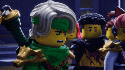 Lego Figures Standing Together One Holding Sword GIF