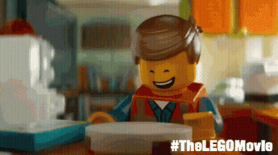 Lego Man Smiling Holding Plastic Container #Thelegomovie GIF