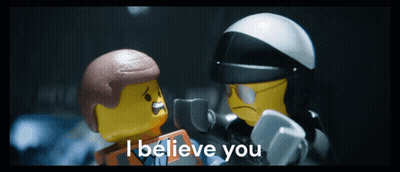 Lego Man Talking To Police Officer Saying I Believe You GIF