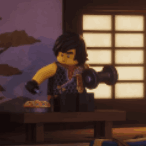 Lego Ninjago Character Next To Food And Knife GIF