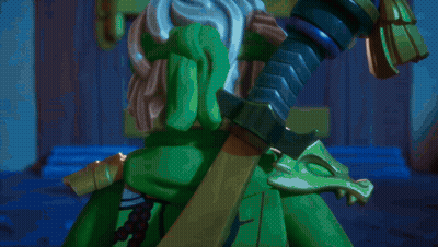 Lego Ninjago Character Standing In Front Of Red Door GIF