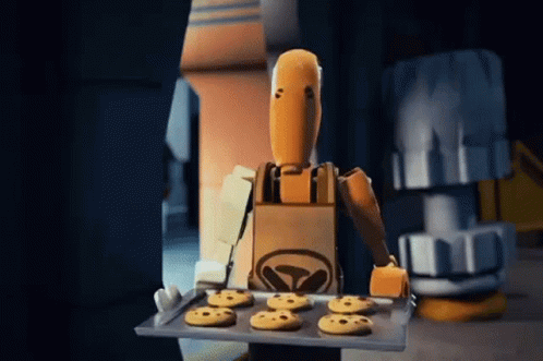 Lego Robot Holding Tray Of Cookies GIF