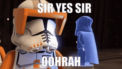 Lego Star Wars Character Saying Sir Yes Sir Oorah GIF