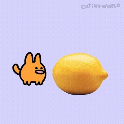 Lemon With Bite Taken Out Saying Catinoworld GIF