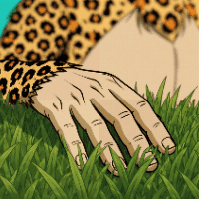 Leopard Print Hand Reaching Toward Grass GIF