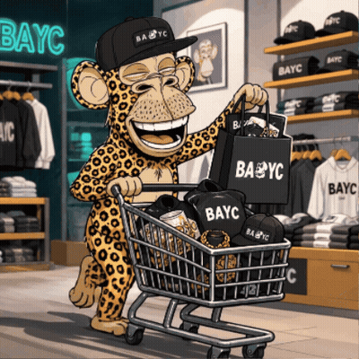 Leopard Pushing Shopping Cart With BAYC Bags GIF