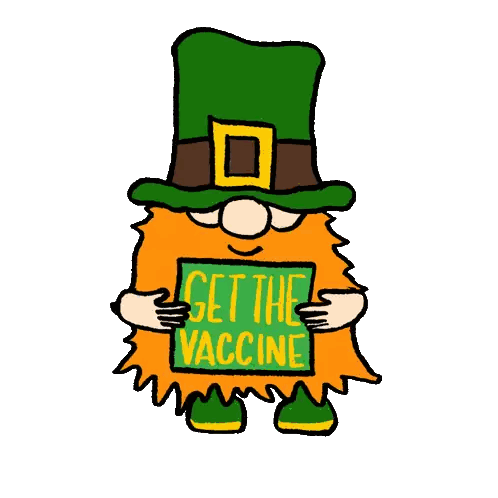 Leprechaun With Beard Holding Vaccine Sign Sticker