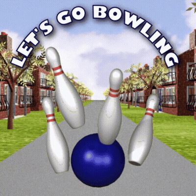 Let's Go Bowling Sign With Pins And Ball GIF