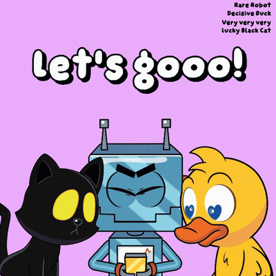 Let's Good Poster With Robot Duck And Black Cat GIF