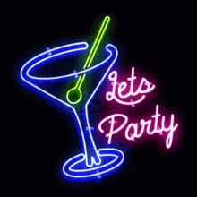 Let's Party Neon Colored Cocktail And Letters GIF