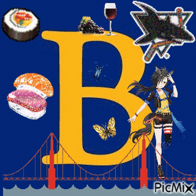 Letter B With Shark And Sushi GIF