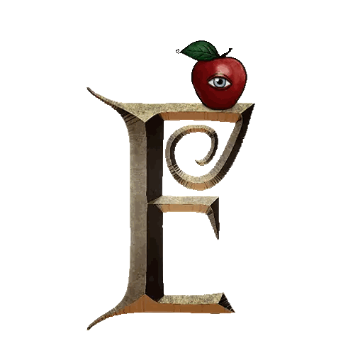 Letter E With Red Apple And Eye Sticker