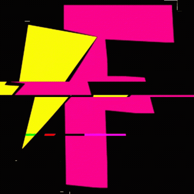 Letter F Surrounded By Bright Geometric Shapes On Black GIF