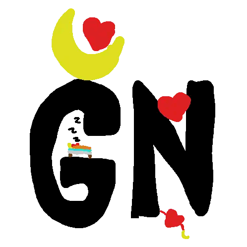 Letter Gn With Yellow Moon And Red Hearts Sticker