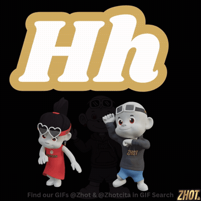 Letter H With Two Cartoon Characters On Black Background GIF