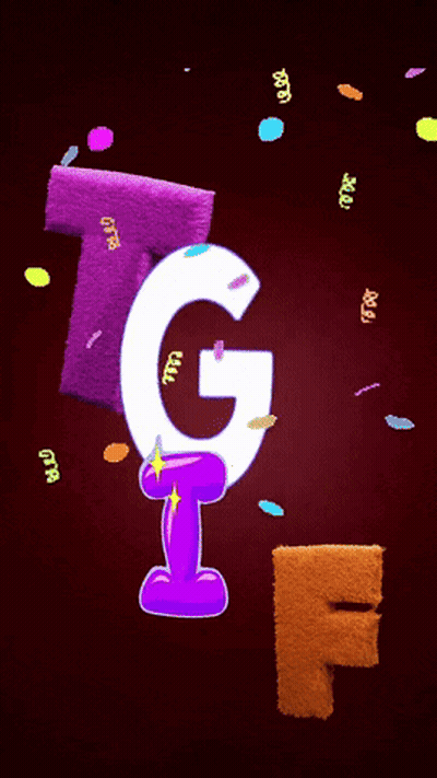 Letters T G F With Confetti And Ribbons GIF