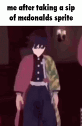 Levitating Giyu Taking Sip Of McDonalds Sprite GIF