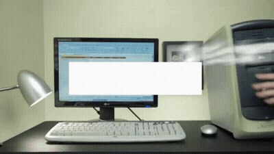 LG Monitor On Desk With Keyboard And Mouse GIF