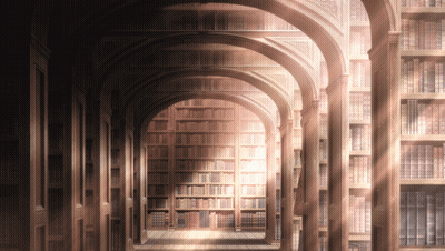 Library With Books On Shelves And Arches GIF