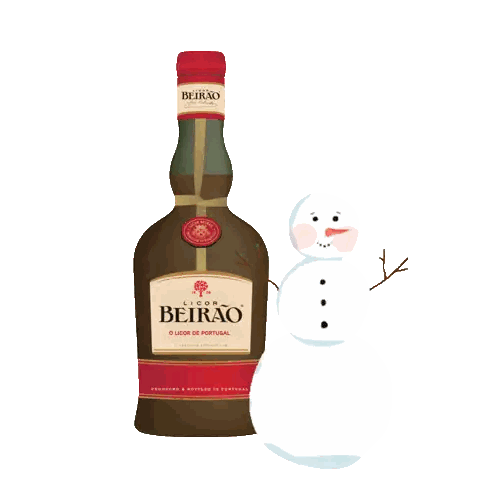 Licor Beirão Bottle Next To Snowman Sticker
