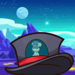 Lift Off Bear Riding Hat Shaped Spaceship GIF