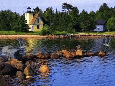Lighthouse In The Middle Of A Lake GIF
