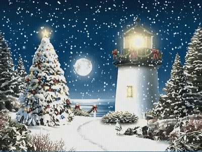 Lighthouse With Christmas Tree GIF