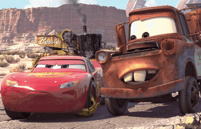Lightning Mcqueen And Tow Truck Mater From The Movie Cars GIF