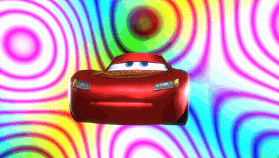 Lightning McQueen Flying Through Colorful Background GIF