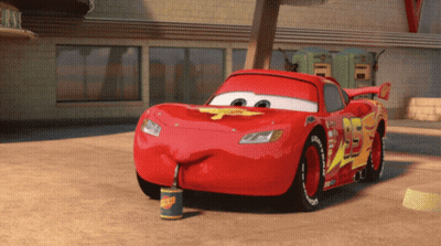 Lightning Mcqueen From The Movie Cars Is Drinking From A Can Of Ointment GIF