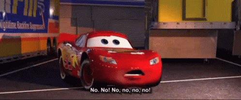 Lightning Mcqueen From The Movie Cars Is Standing In A Parking Lot Talking To Someone . GIF
