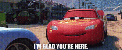 Lightning Mcqueen From The Movie Cars Is Standing Next To A Blue Car . GIF