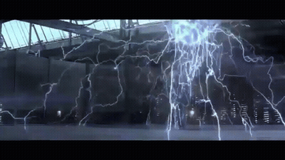 Lightning Strikes Building In Dark Room GIF