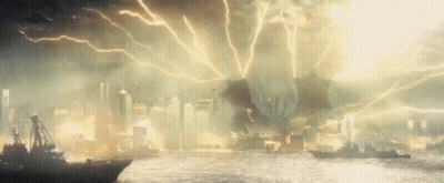 Lightning Strikes Over City At Night With Boat GIF