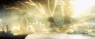 Lightning Strikes Over City At Night With Boat GIF