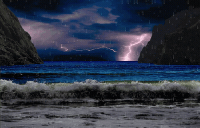 Lightning Strikes Over Ocean At Night GIF