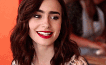 Lily Collins Matt Red Lips GIF