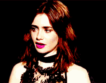 Lily Collins Sighing And Smiling GIF