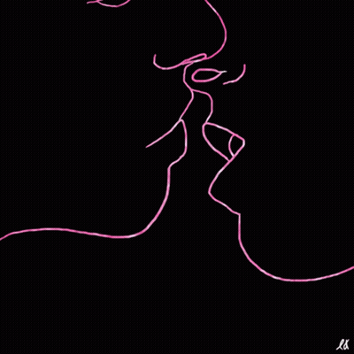 Line Drawing of Man and Woman Kissing With Letter L